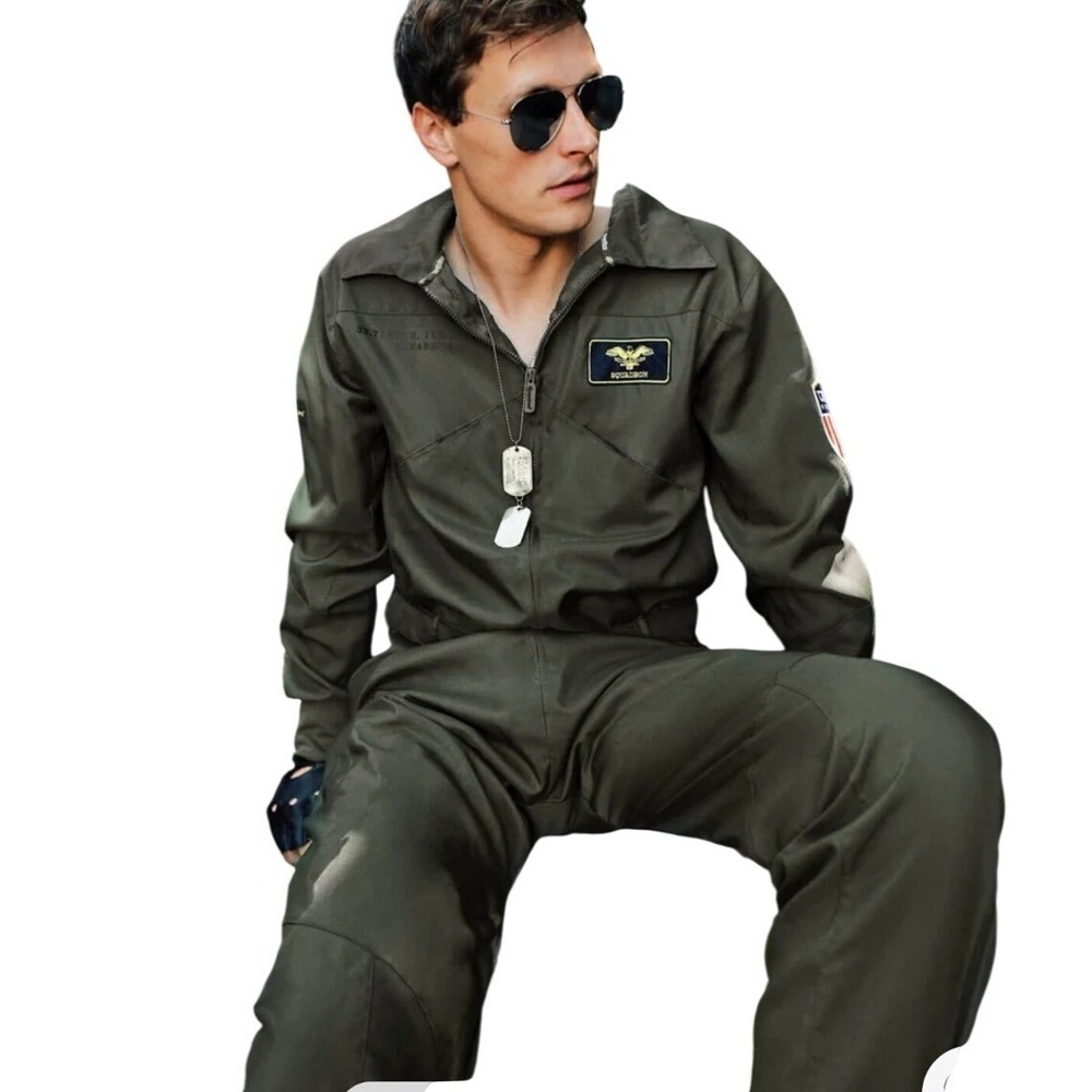 Tipsy Elves Mens Flight Suit Jumpsuit Army Green Aviator Costume -M‎